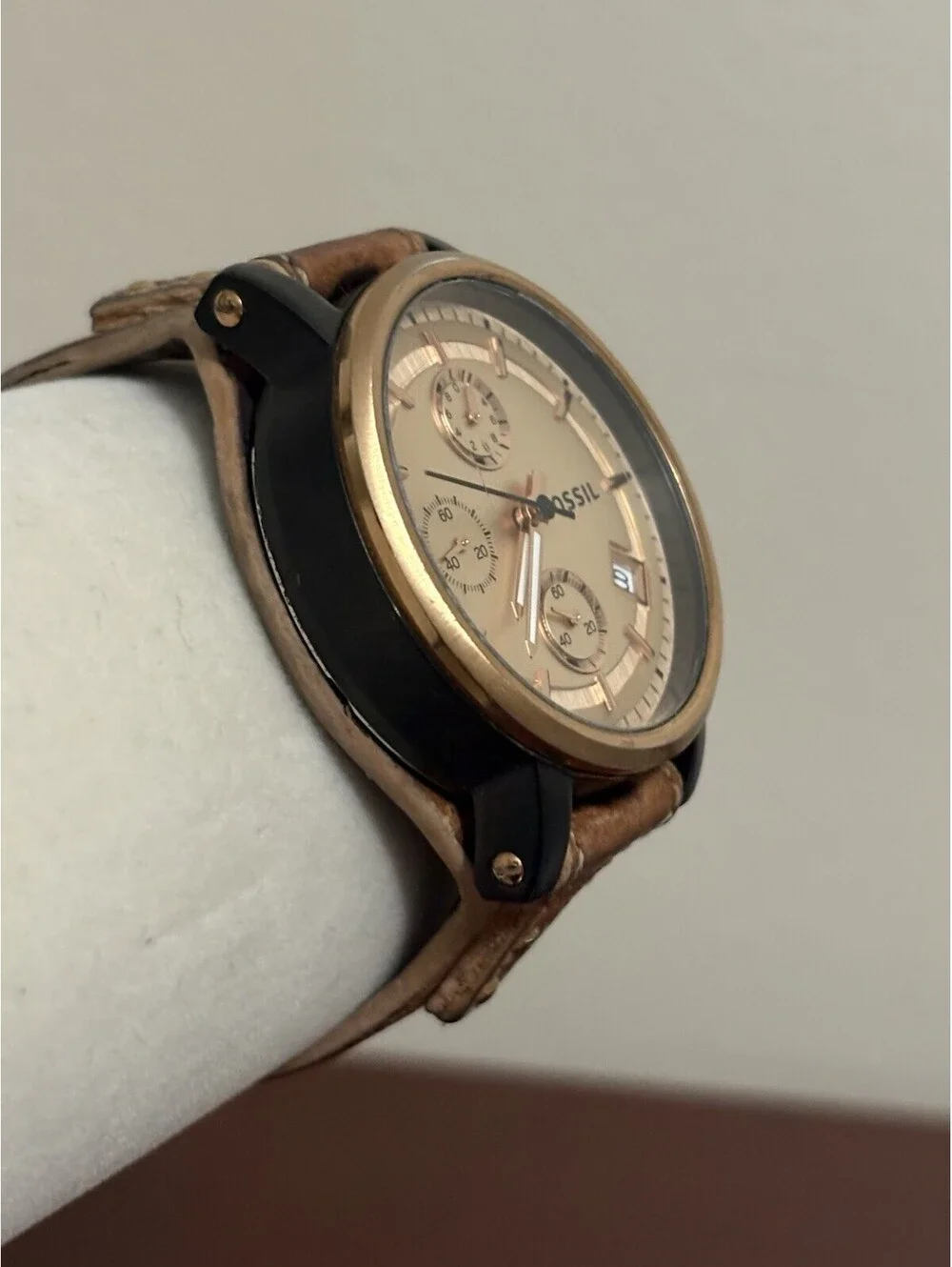 Fossil The Original Boyfriend Women’s ES3786 Watch Rose Gold Tone Leather Band